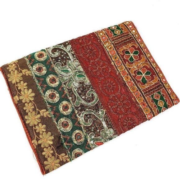 Sequin Patchwork Embroidered Silk Purse Clutch Purse Bag Recycled Fabric India - Picture 6 of 12